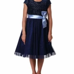 JONA MICHELLE Sparkling Blue Satin Sash Party Girls Dress Size 6 Wedding Guest